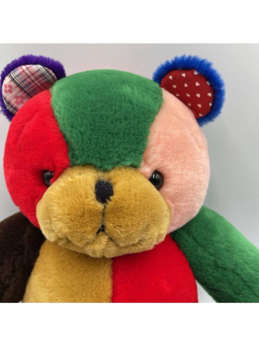 Vtg 1996 Peef Bear Christmas Teddy Colorblock Plush Stuffed Animal 14" Squeaker - Picture 2 of 15